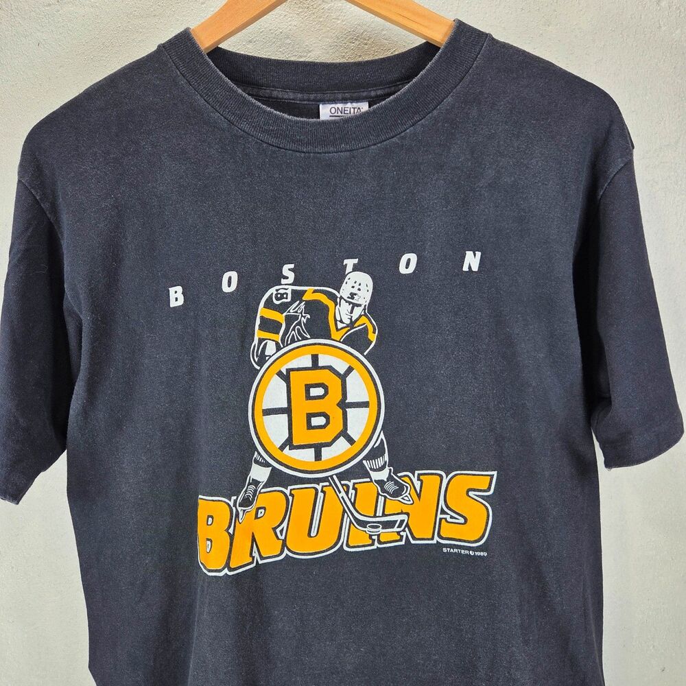 Vintage 80s Boston Bruins 1989 Starter T Shirt Single Stitch Faded Black Sz XL